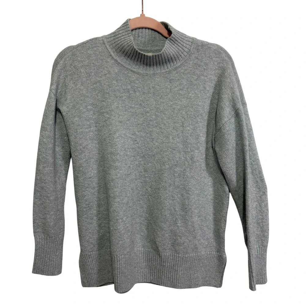 LOFT Womens Mock Neck Sweater Light Blue Gray L/S Cotton Blend Small Cozy Soft